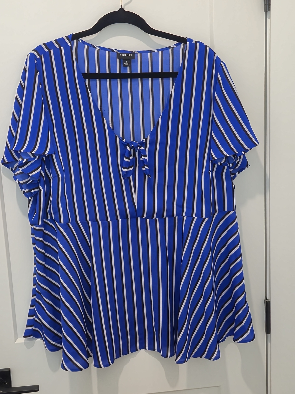 torrid Royal Blue & White Vertical Stripe Tie-Front Peplum Top